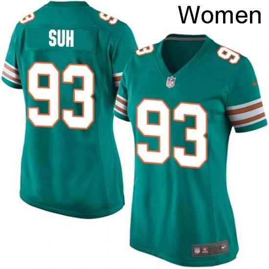 Womens Nike Miami Dolphins 93 Ndamukong Suh Game Aqua Green Alternate NFL Jersey